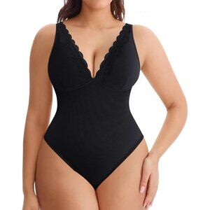 Luxury Tummy Control Shapewear Bodysuit for Women - V Neck Thong & Lace Elegance